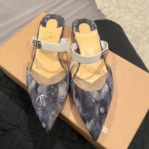 Lpuboutin Flats Blue and white choc lock flat jeans shoes